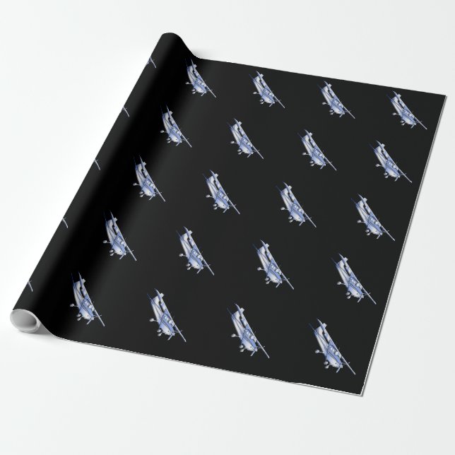 Aircraft Classic Cessna Silhouette Flying on Black Wrapping Paper (Unrolled)