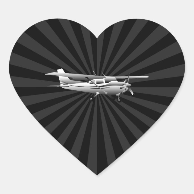 Aircraft Classic Cessna Silhouette Sunburst Heart Sticker (Front)