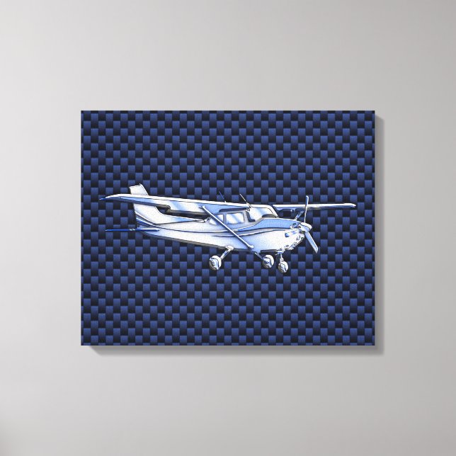 Aircraft Classic Chrome Cessna Blue Carbon Fibre Canvas Print (Front)