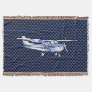 Aircraft Classic Chrome Cessna Blue Carbon Fibre Throw Blanket
