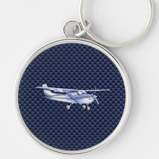 Aircraft Classic Chrome Cessna Flying Carbon Fibre Key Ring (Front)