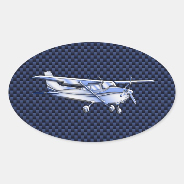 Aircraft Classic Chrome Cessna Flying Carbon Fibre Oval Sticker (Front)