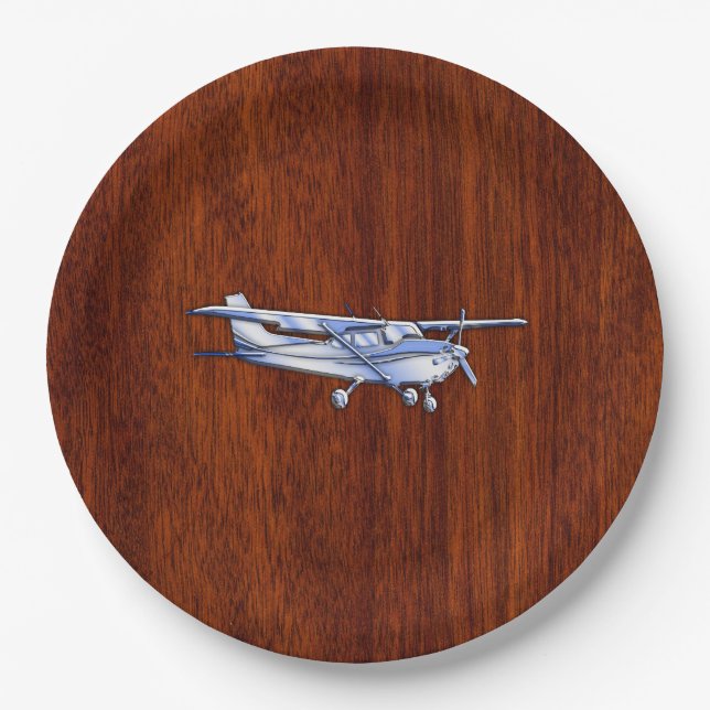 Aircraft Classic Chrome Cessna Flying Mahogany Paper Plate (Front)