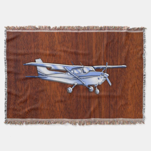 Aircraft Classic Chrome Like Cessna on Mahogany Throw Blanket (Front)