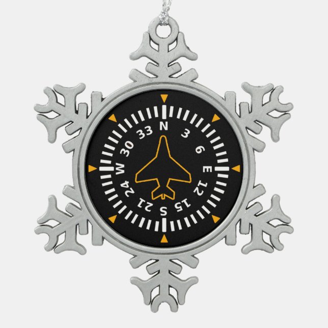 Aircraft Compass Flight Instrument Snowflake Pewter Christmas Ornament (Front)