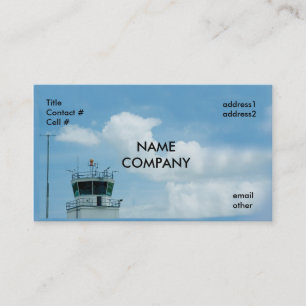 aircraft control tower on blue sky business card