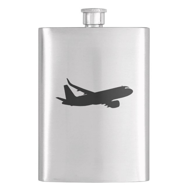 Aircraft Jet Liner Black Silhouette to customise Hip Flask (Front)