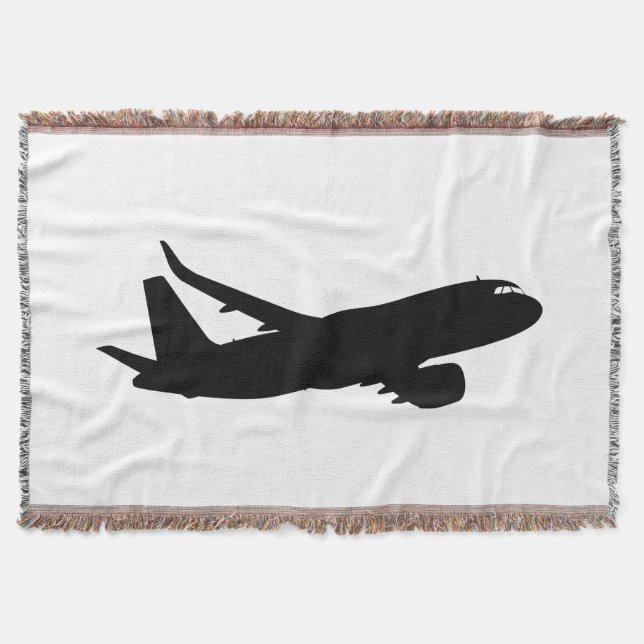 Aircraft Jet Liner Black Silhouette to customise Throw Blanket (Front)