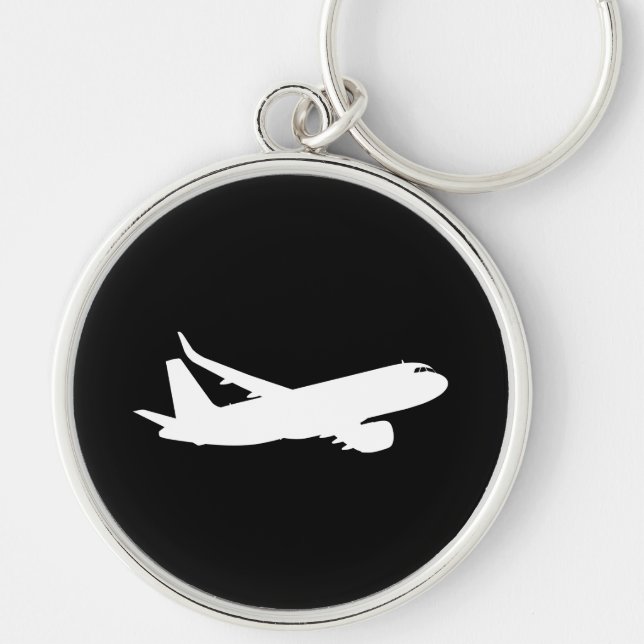 Aircraft Jet Liner Silhouette Flying Black Decor Key Ring (Front)