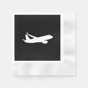 Aircraft Jet Liner Silhouette Flying Black Decor Napkin