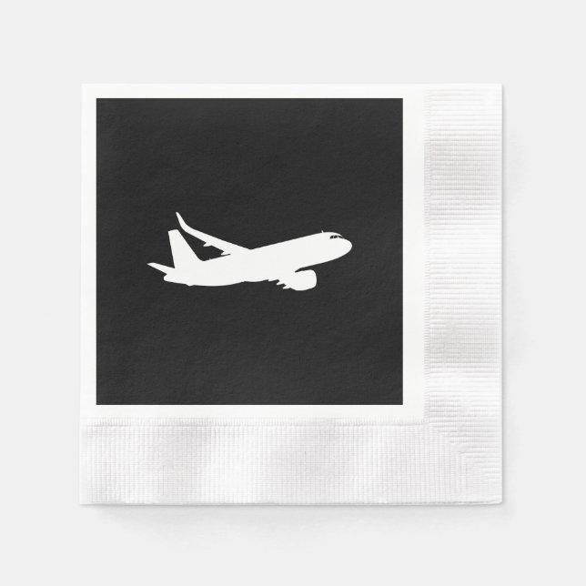 Aircraft Jet Liner Silhouette Flying Black Decor Napkin (Front)