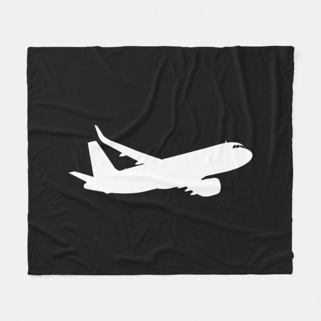 Aircraft Jet Liner White Silhouette Flying Decor Fleece Blanket (Front (Horizontal))