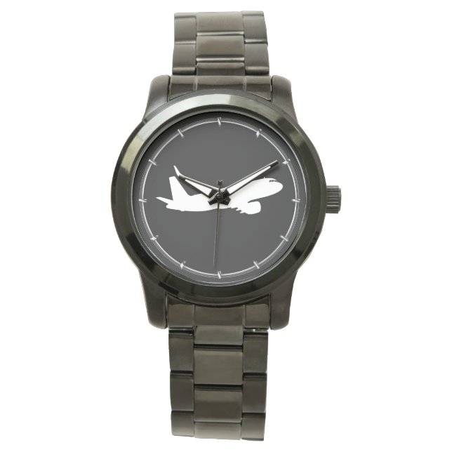 Aircraft Jet Liner White Silhouette Flying Decor Watch (Front)