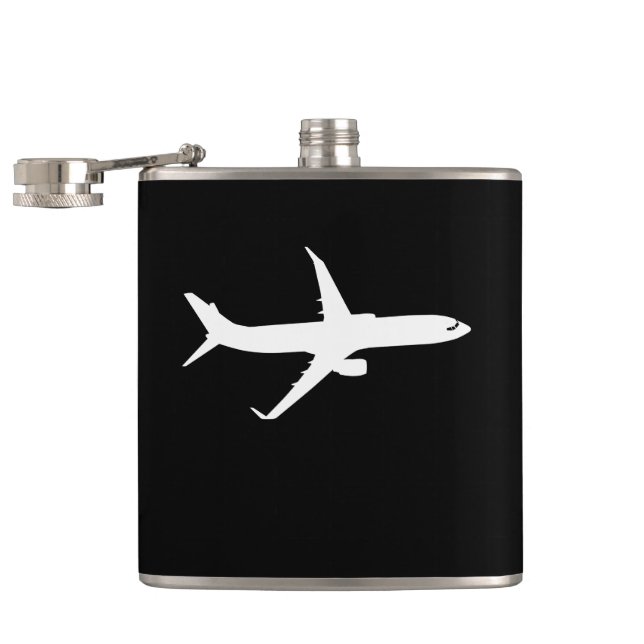 Aircraft JetLiner White Silhouette Flying Hip Flask (Opened)
