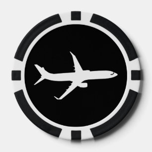 Aircraft JetLiner White Silhouette Flying Poker Chips