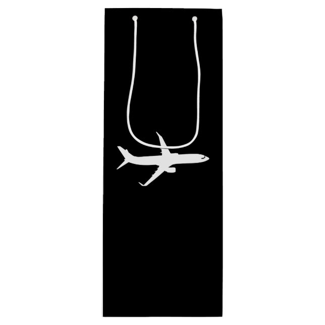 Aircraft JetLiner White Silhouette Flying Wine Gift Bag (Front)
