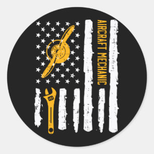 Aircraft Mechanic Flag 4th Of July Patriot Men Classic Round Sticker
