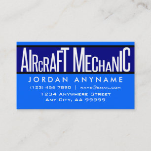 Aircraft Mechanic Funky Text Blue Business Card