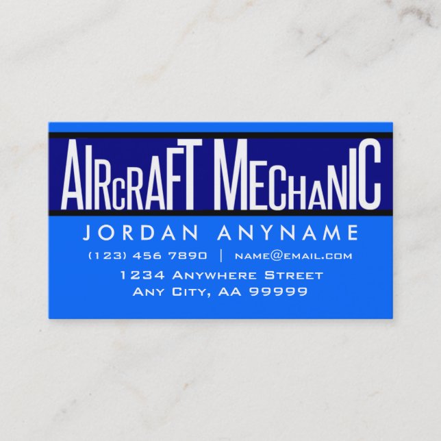 Aircraft Mechanic Funky Text Blue Business Card (Front)