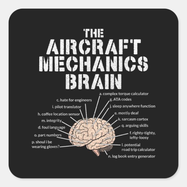 Aircraft Mechanics Brain  Aviation Gift Square Sticker (Front)