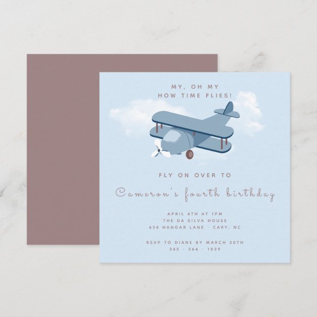 Aircraft Pilot Boy's Birthday Square Invitation (Front/Back)