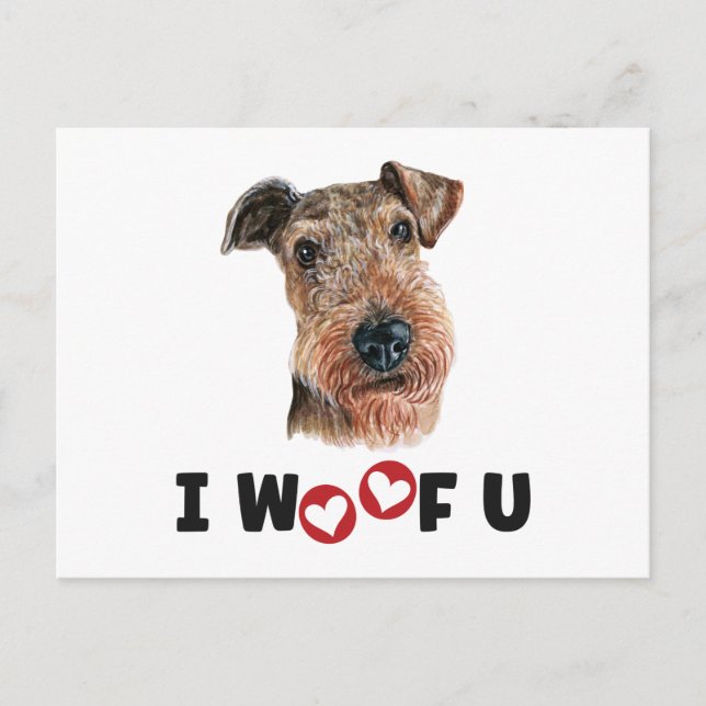 Airdale Terrier Dog I Woof You Invitation Postcard (Front)