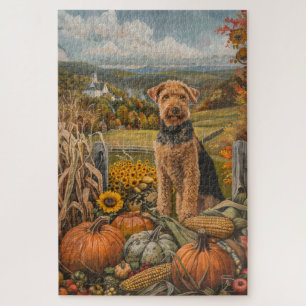 Airedale Autumn Harvest Thanksgiving Dog Jigsaw Puzzle
