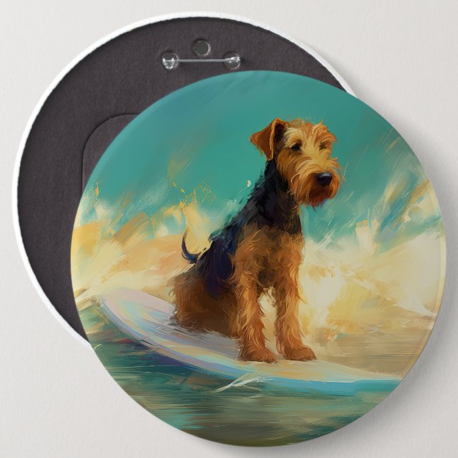 Airedale Beach Surfing Painting  6 Cm Round Badge (Front & Back)