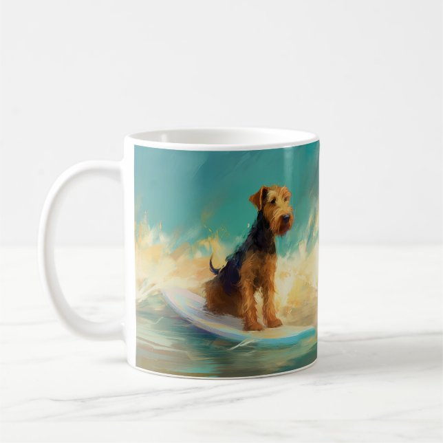 Airedale Beach Surfing Painting  Coffee Mug (Left)