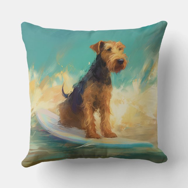 Airedale Beach Surfing Painting  Cushion (Back)