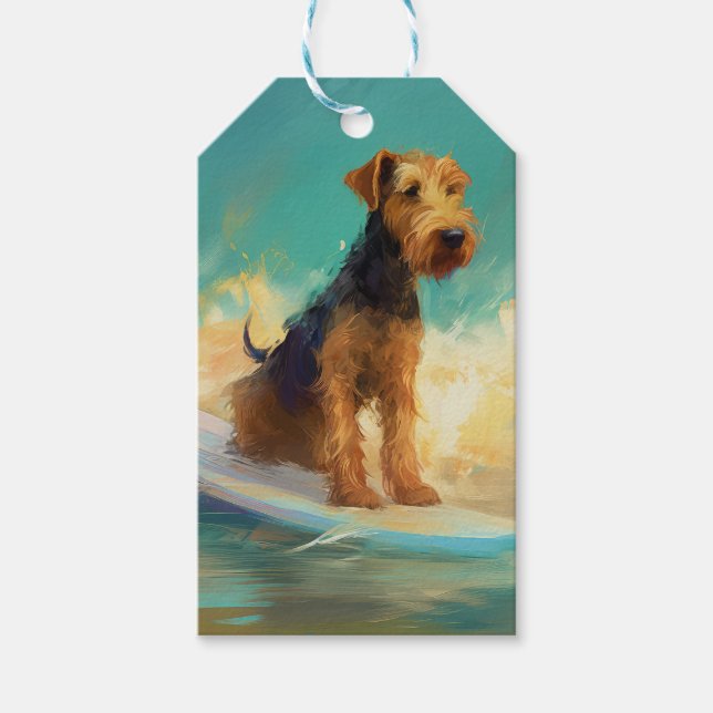 Airedale Beach Surfing Painting  Gift Tags (Front)