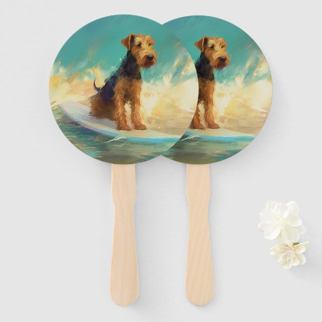Airedale Beach Surfing Painting  Hand Fan (Front and Back)