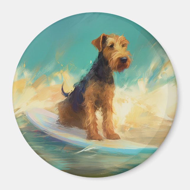 Airedale Beach Surfing Painting  Magnet (Front)