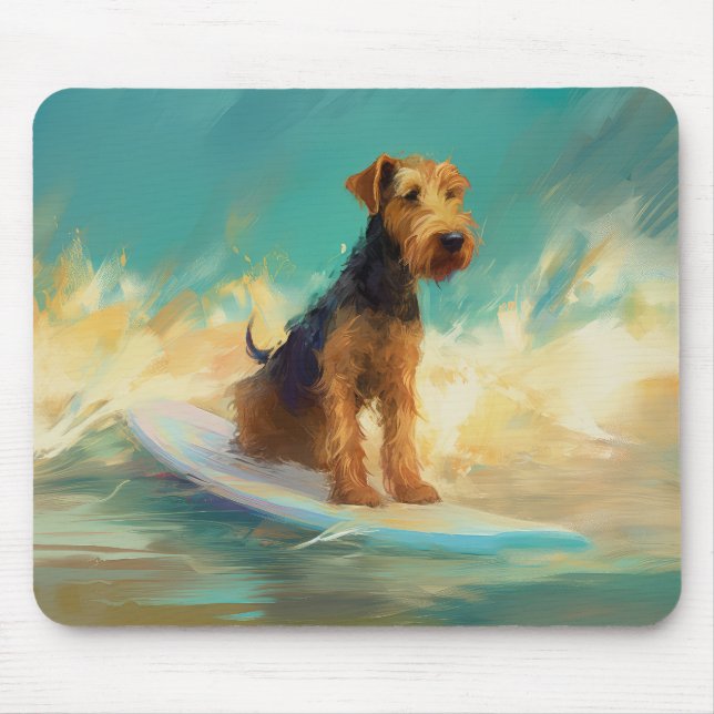 Airedale Beach Surfing Painting  Mouse Mat (Front)