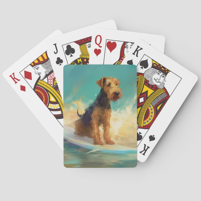 Airedale Beach Surfing Painting  Playing Cards (Back)