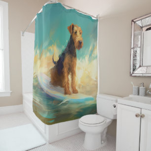 Airedale Beach Surfing Painting  Shower Curtain
