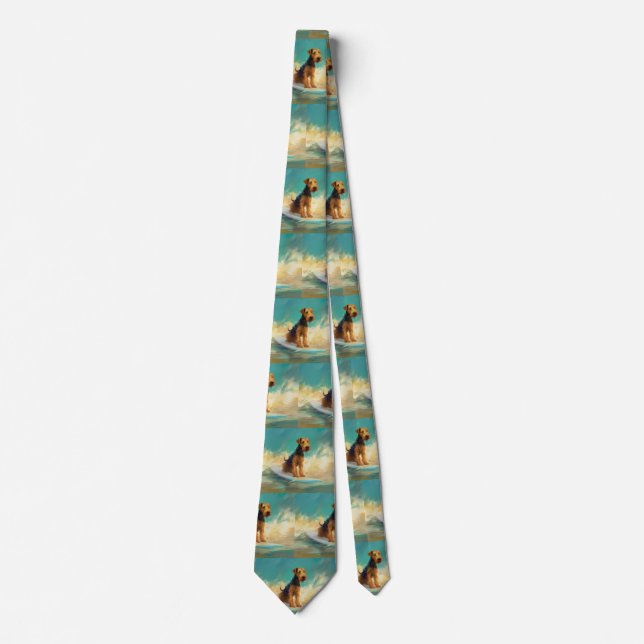 Airedale Beach Surfing Painting  Tie (Front)