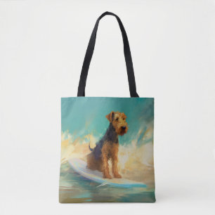 Airedale Beach Surfing Painting Tote Bag