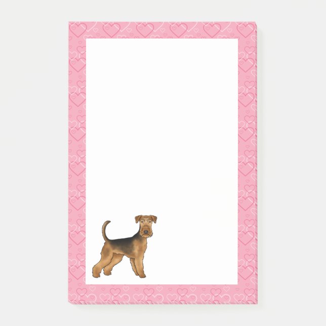 Airedale Bingley Terrier Dog Heart Pattern Pink Post-it Notes (Front)