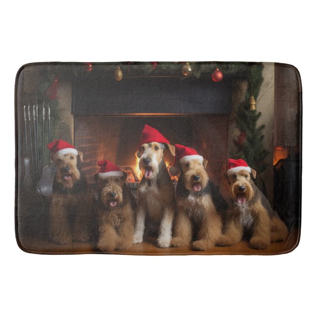 Airedale by the Fireplace Christmas  Bath Mat (Front)