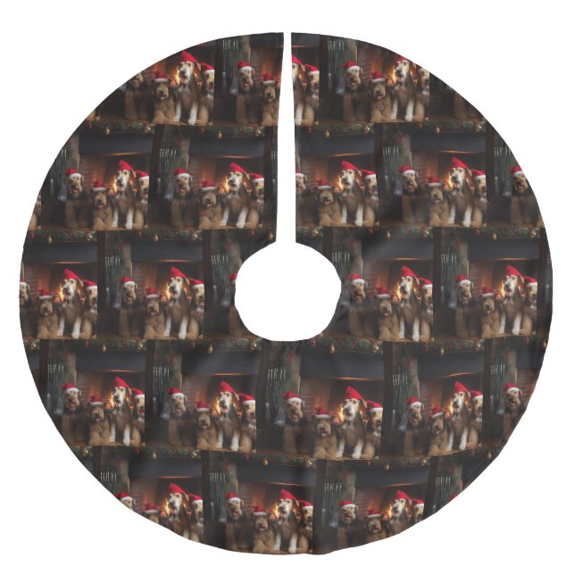 Airedale by the Fireplace Christmas  Brushed Polyester Tree Skirt (Front)