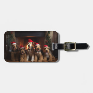 Airedale by the Fireplace Christmas  Luggage Tag