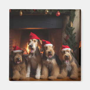 Airedale by the Fireplace Christmas  Magnet