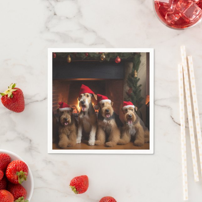 Airedale by the Fireplace Christmas  Napkin (Insitu)