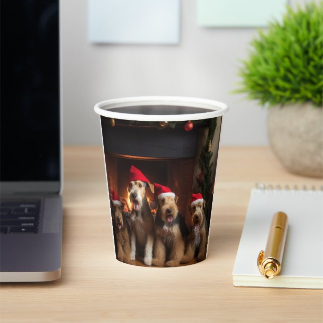 Airedale by the Fireplace Christmas  Paper Cups (Insitu)