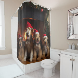 Airedale by the Fireplace Christmas  Shower Curtain