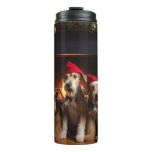 Airedale by the Fireplace Christmas Thermal Tumbler