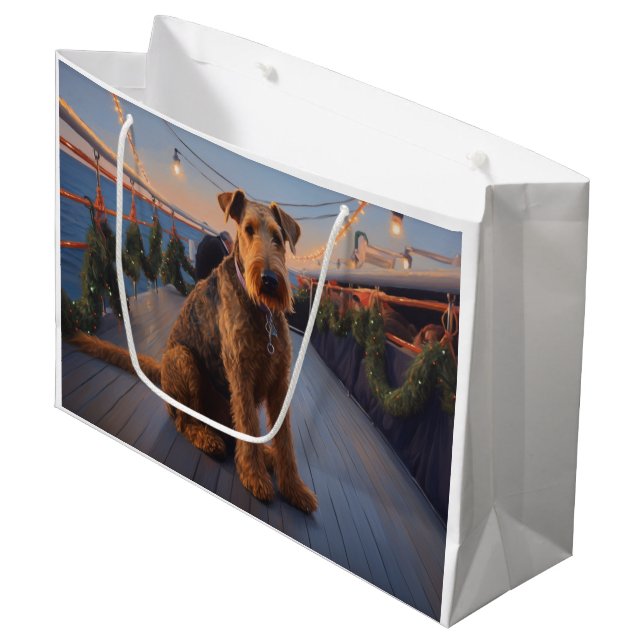 Airedale Christmas Cruise: Pawsome Holiday Delight Large Gift Bag (Front Angled)