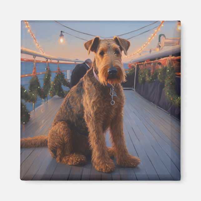 Airedale Christmas Cruise: Pawsome Holiday Delight Magnet (Front)