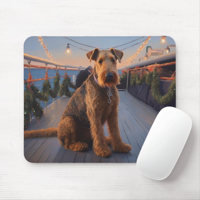 Airedale Christmas Cruise: Pawsome Holiday Delight Mouse Mat (With Mouse)